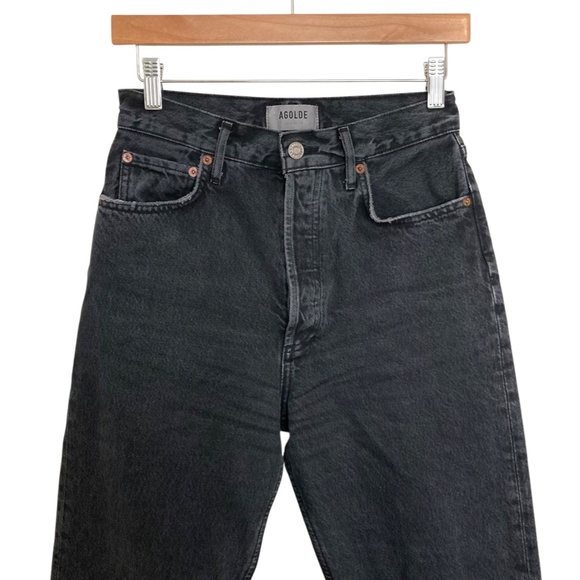 AGOLDE 90s Pinch Waist High Rise Distressed Jeans Straight Leg Black Wash - Picture 8 of 15